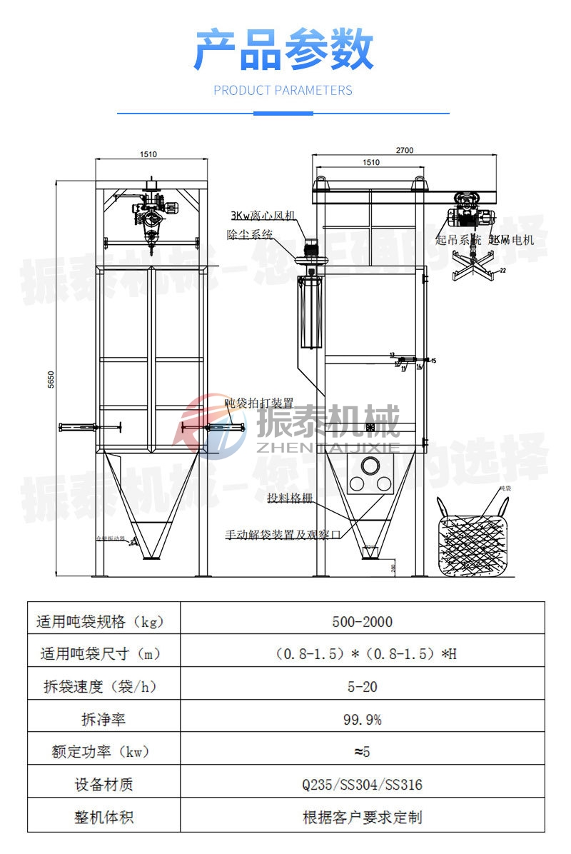雙酚A噸袋拆包機技術(shù)參數(shù)